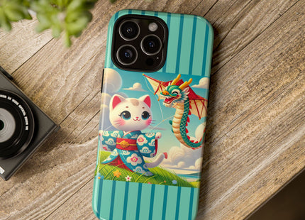 Geisha Kitten and the Dragon Kite Phone Cases