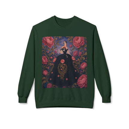 🌹🖤 The Lady Of The Midnight Rose Garden Midweight Crewneck Sweatshirt – Art Deco Floral Elegance