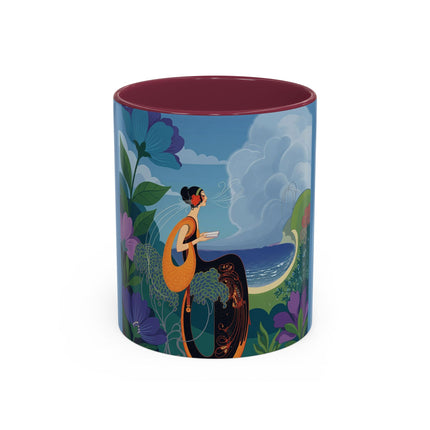 The Lady And The Sea Breeze Colorful Mugs – Art Deco Coastal Serenity