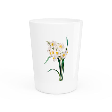 Chinese Sacred Lily botanical illustration by Pierre-Joseph Redouté Ceramic Shot Glass