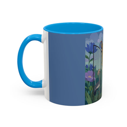 The Lady And The Enchanted Heron Colorful Mugs – Art Deco Botanical Elegance
