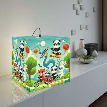 🚲🐼 The Rolling Along Together Light Cube Lamp – Friendship, Fun & Playful Adventure