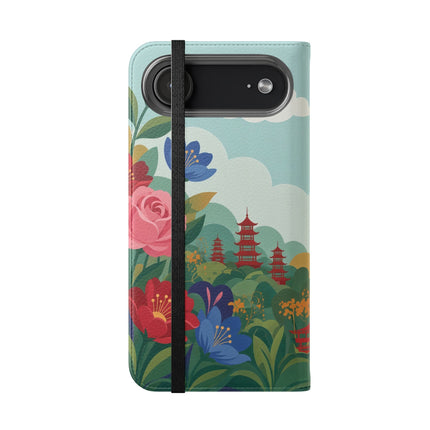 🌸🏯 The Lady Of The Pagoda Garden Flip Case – Art Deco Floral Fantasy