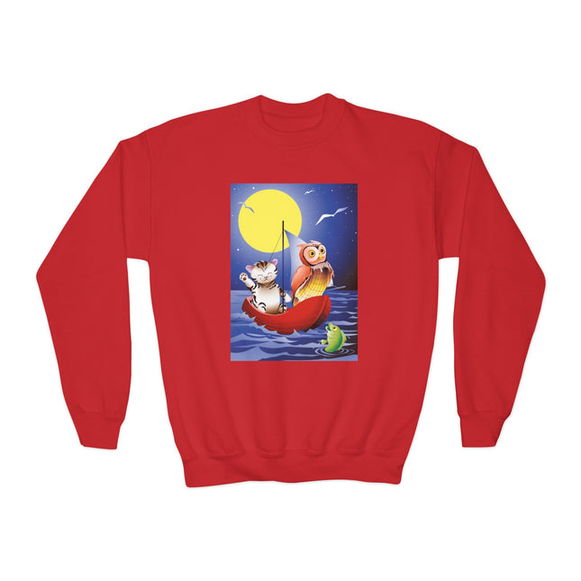 Embarking on a Moonlit Journey Youth Crewneck Sweatshirt – Whimsical Ocean Adventure