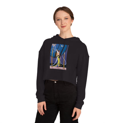 Smoke and Secrets: A Glamorous Encounter in Prohibition Era Women’s Cropped Hooded Sweatshirt