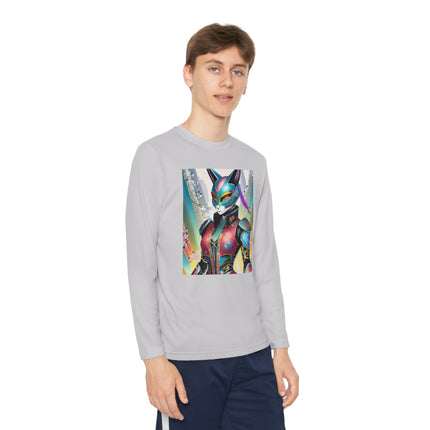 Cyberpunk Chic Youth Long Sleeve Competitor Tee – Holographic Style & Futuristic Adventure