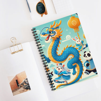 The Blue & Gold Dragon Festival Parade Spiral Notebook – Ruled Line
