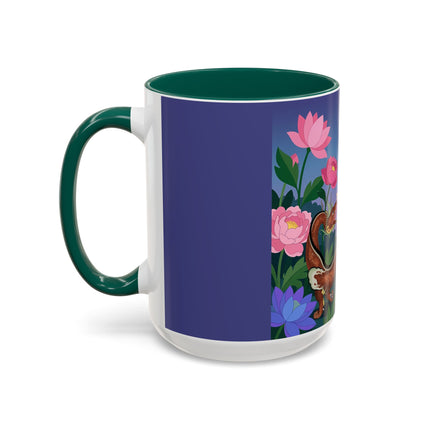 The Lady And The Garden Dragon Colorful Mugs – Art Deco Mythical Botanical Elegance