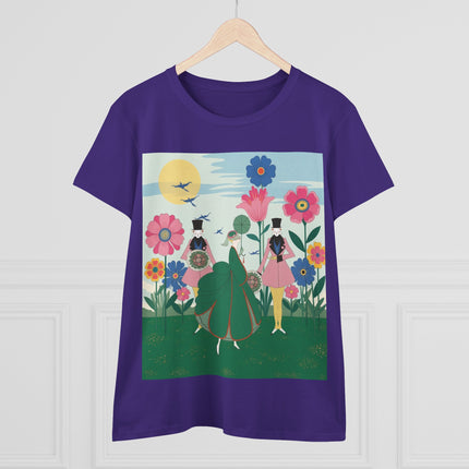 🌸🎩 The Lady Of The Giant Flower Garden Cotton Tee – Art Deco Floral Promenade