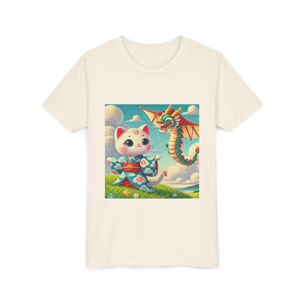 Geisha Kitten and the Dragon Kite Youth Short Sleeve Tee