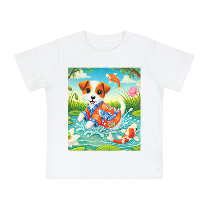 Koi Pond Puppy Baby T-Shirt – Playful Splashes & Serene Beauty