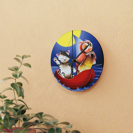 Embarking on a Moonlit Journey Acrylic Wall Clock, Round and Square