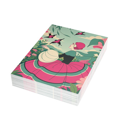 🐦🌺 The Garden Of Flying Birds Postcards With Envelopes – Art Deco Floral Whimsy