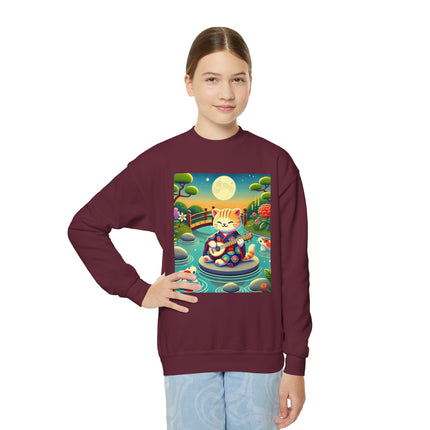 Melodic Kitten by the Koi Pond Youth Crewneck Sweatshirt – Harmony, Joy & Whimsical Charm