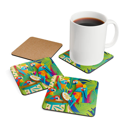 Colorful Macaws Corkwood Coaster Set