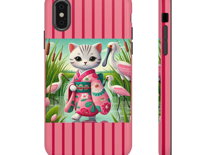 Geisha Kitten Strolls Among the Spoonbills Phone Cases