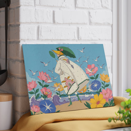 🌊🌸 The Lady Of The Seaside Garden Glass Cutting Board – Art Deco Coastal Fashion