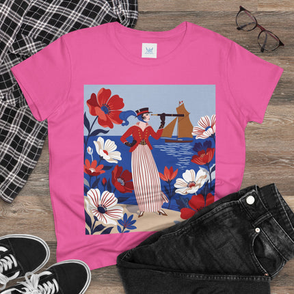 ⚓🌺 The Seaside Flower Adventurer Cotton Tee – Art Deco Nautical Fashion