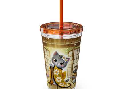 Playful Kitten in the Tea Room Sunsplash Tumbler with Straw, 16oz