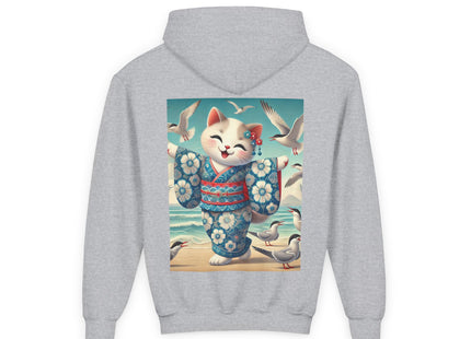 Geisha Kitten by the Seaside Youth Heavy Blend Hooded Sweatshirt