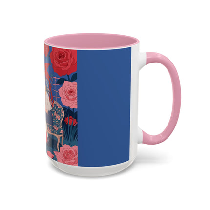 The Lady And The Scarlet Macaw Colorful Mugs – Art Deco Floral Elegance