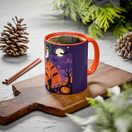 🎃🌕 The Pumpkin Moon Enchantress Colorful Mug – Elegant Halloween Masquerade