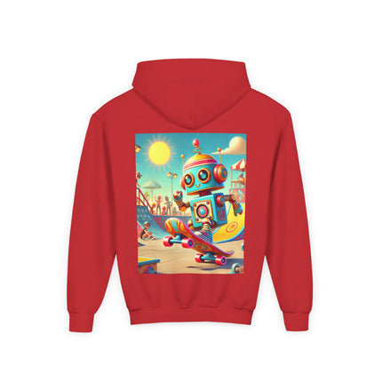 Skate Park Robot Youth Hooded Sweatshirt – Action, Energy & Retro Fun