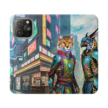 🐆🦜 Cybernetic Duets Flip Case – Neon Elegance & Digital Harmony