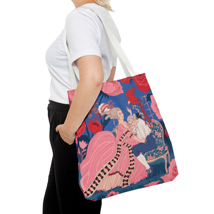 🌹🦜 The Lady Of The Scarlet Parrot Tote Bag – Art Deco Floral Elegance