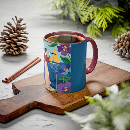 The Lady Of The Golden Horizon Colorful Mugs – Art Deco Coastal Elegance