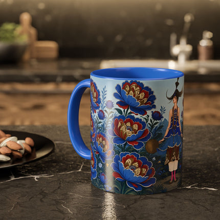 💙🌺 The Sapphire Blossom Garden Dancer Colorful Mug – Art Deco Fashion Fantasy