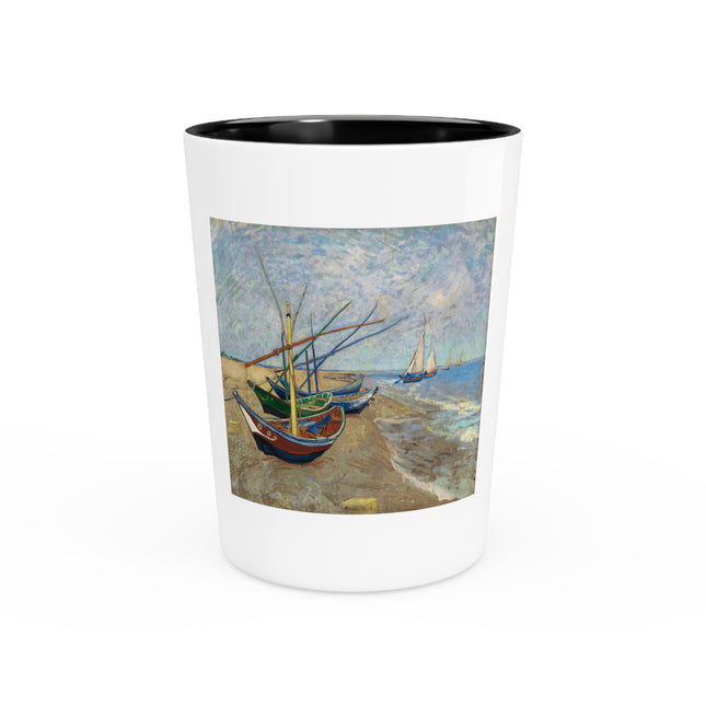 Fishing Boats on the Beach at Saintes-Maries by Vincent Van Gogh Ceramic Shot Glass