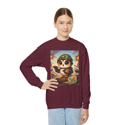 Owl on the Front Lines Youth Crewneck Sweatshirt – Courage, Wisdom & Quiet Strength