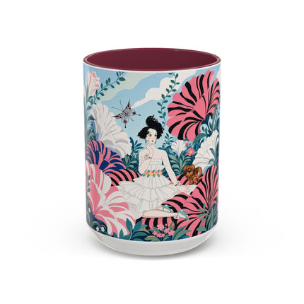 🌸🦋 The Enchanted Pink Blossom Retreat Colorful Mug – Art Deco Floral Whimsy