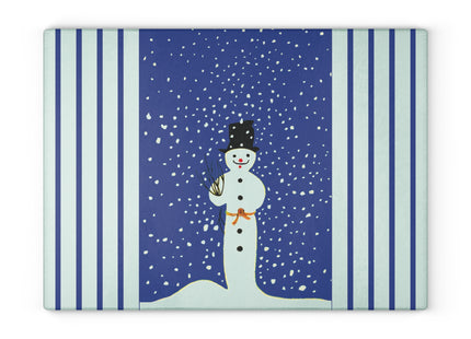 Snowman in Falling Snow Glass Cutting Board