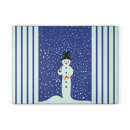 Snowman in Falling Snow Glass Cutting Board