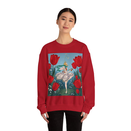 🌷🩰 The Scarlet Tulip Ballet Crewneck Sweatshirt – Art Deco Floral Whimsy