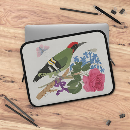 🐦🌹 Woodpecker & Rose Laptop Sleeve – Charming Beauty & Refined Simplicity