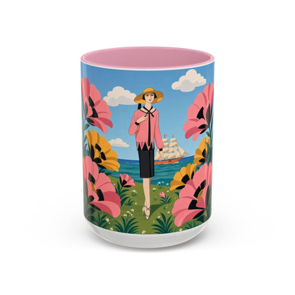🌸⛵ The Seaside Blossom Promenade Colorful Mug – Art Deco Coastal Elegance