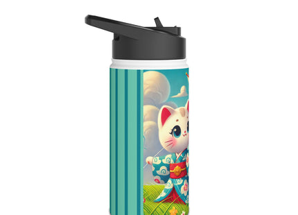 Geisha Kitten and the Dragon Kite Stainless Steel Water Bottle, Standard Lid