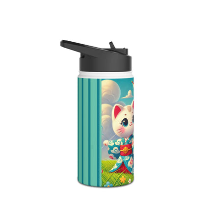 Geisha Kitten and the Dragon Kite Stainless Steel Water Bottle, Standard Lid
