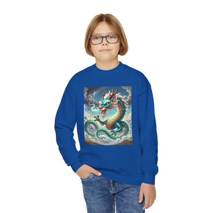 Tibetan Dragon in Battle Youth Crewneck Sweatshirt – Power, Motion & Mythic Adventure