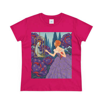 🦜💜 The Enchanted Birdcage Promenade Cotton Tee – Art Deco Floral Fantasy