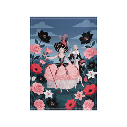 🌹🎀 The Lady Of The Grand Floral Masquerade Acrylic Art Block – Art Deco Fashion Whimsy