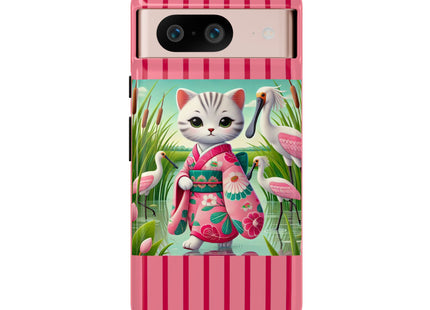 Geisha Kitten Strolls Among the Spoonbills Phone Cases