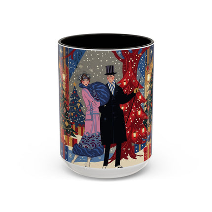 🎩🎄 Christmas Eve Promenade Colorful Mug – Art Deco Holiday Elegance