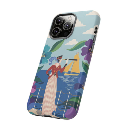 🌊🔭 The Lady Of The Seaside Lookout Phone Case – Art Deco Nautical Adventure