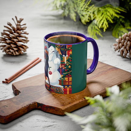 ☃️🎄 The Snowman's Christmas Companion Colorful Mug – Art Deco Holiday Fantasy