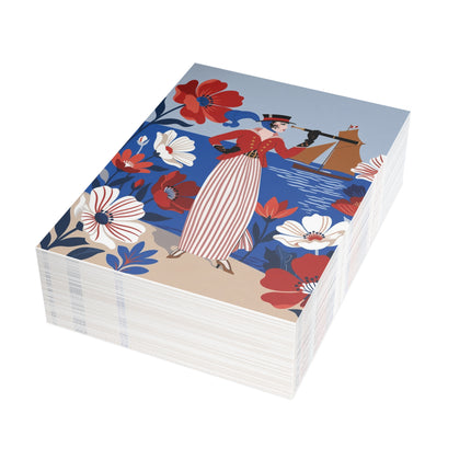 ⚓🌺 The Lady With The Looking Glass Greeting Card – Art Deco Seaside Fashion
