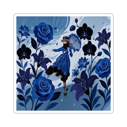 ☔💙 The Blue Rain Promenade Kiss-Cut Stickers – Art Deco Floral Fashion